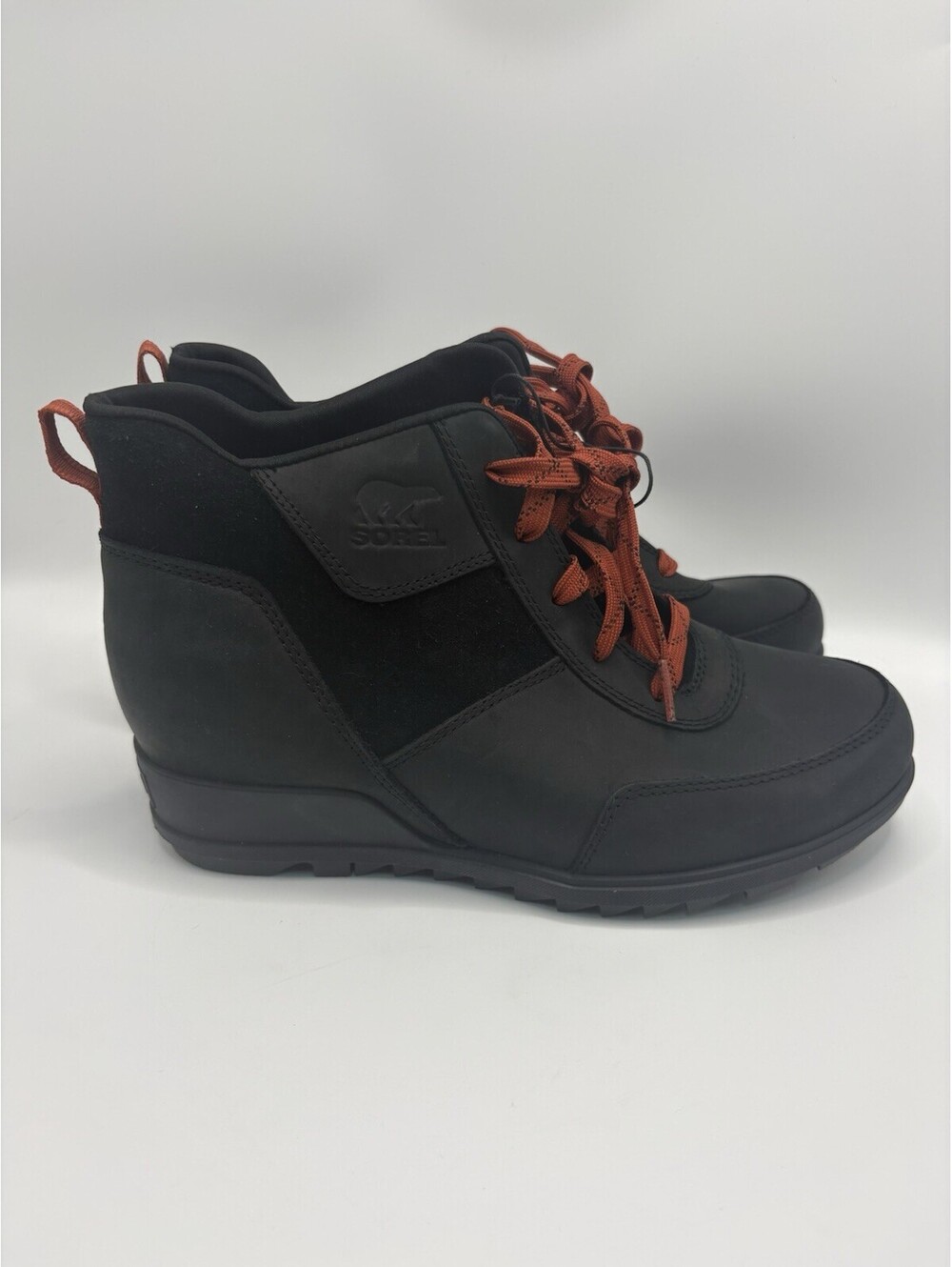 Sorel Evie Sport Lace Womens Sz 10 Black Wedge Boots Waterproof Leather NWOB